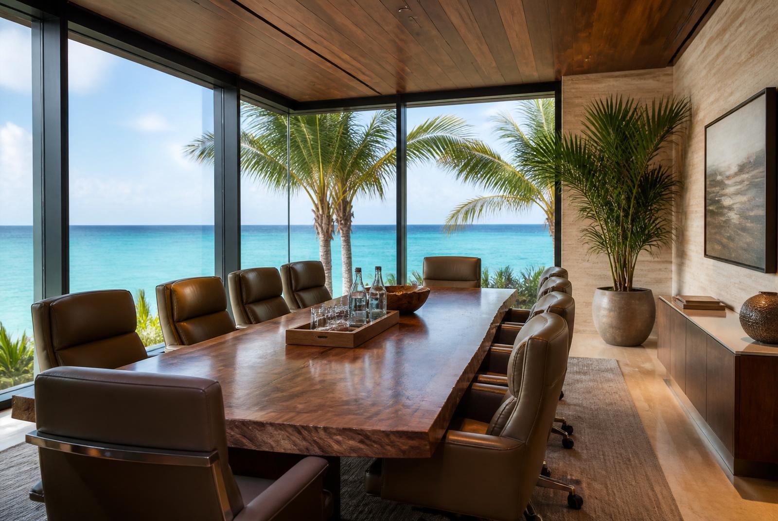Ministerial boardroom overlooking the Caribbean Sea